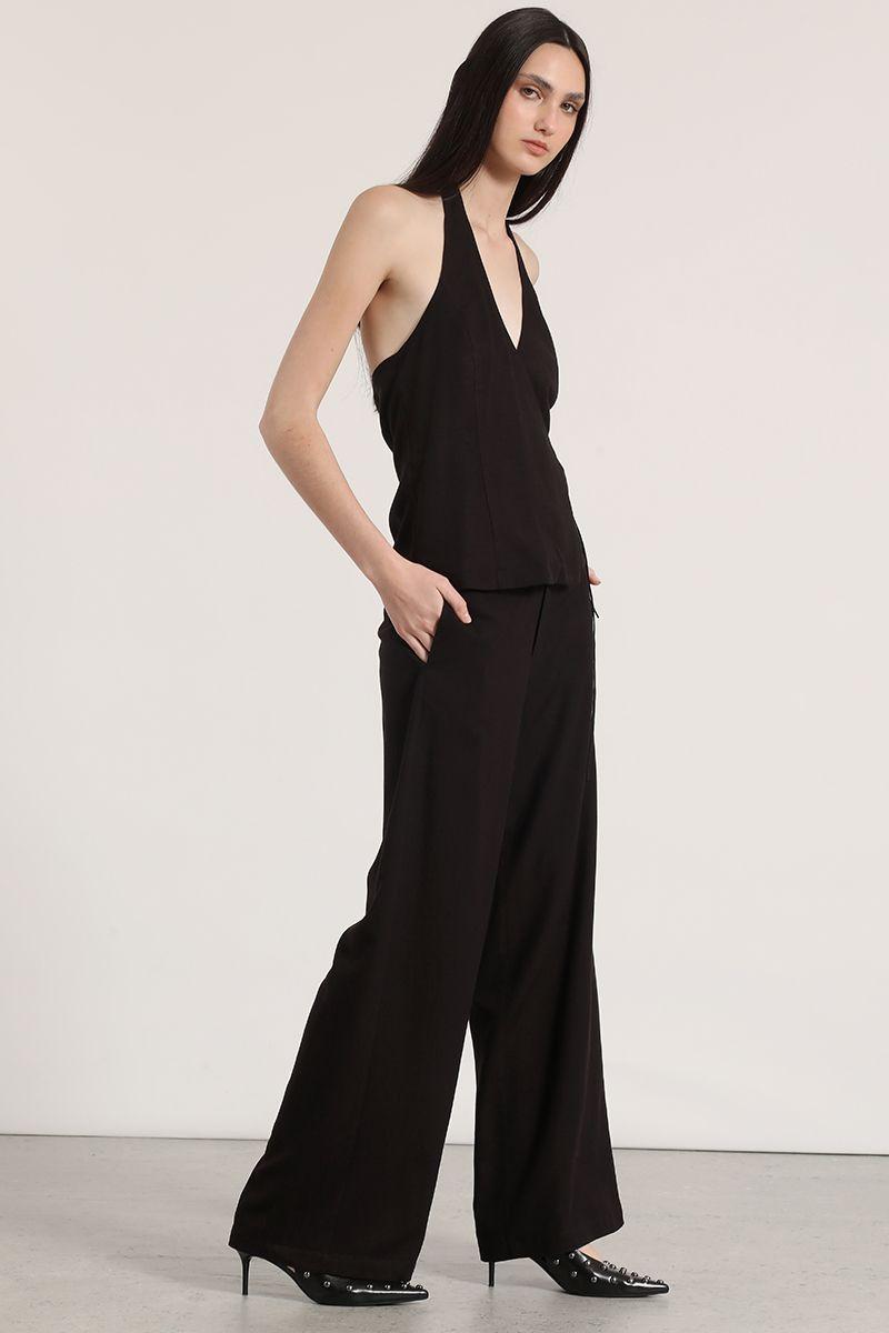 Pantalón ancho lino mujer Liola. negro-4