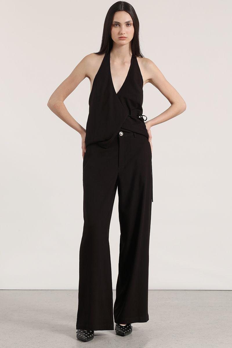 Pantalón ancho lino mujer Liola. negro-5