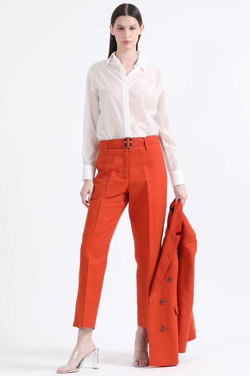 Pantalon Sastre Tiro Alto Con Cinturon, Lino, Oxido Liola-1