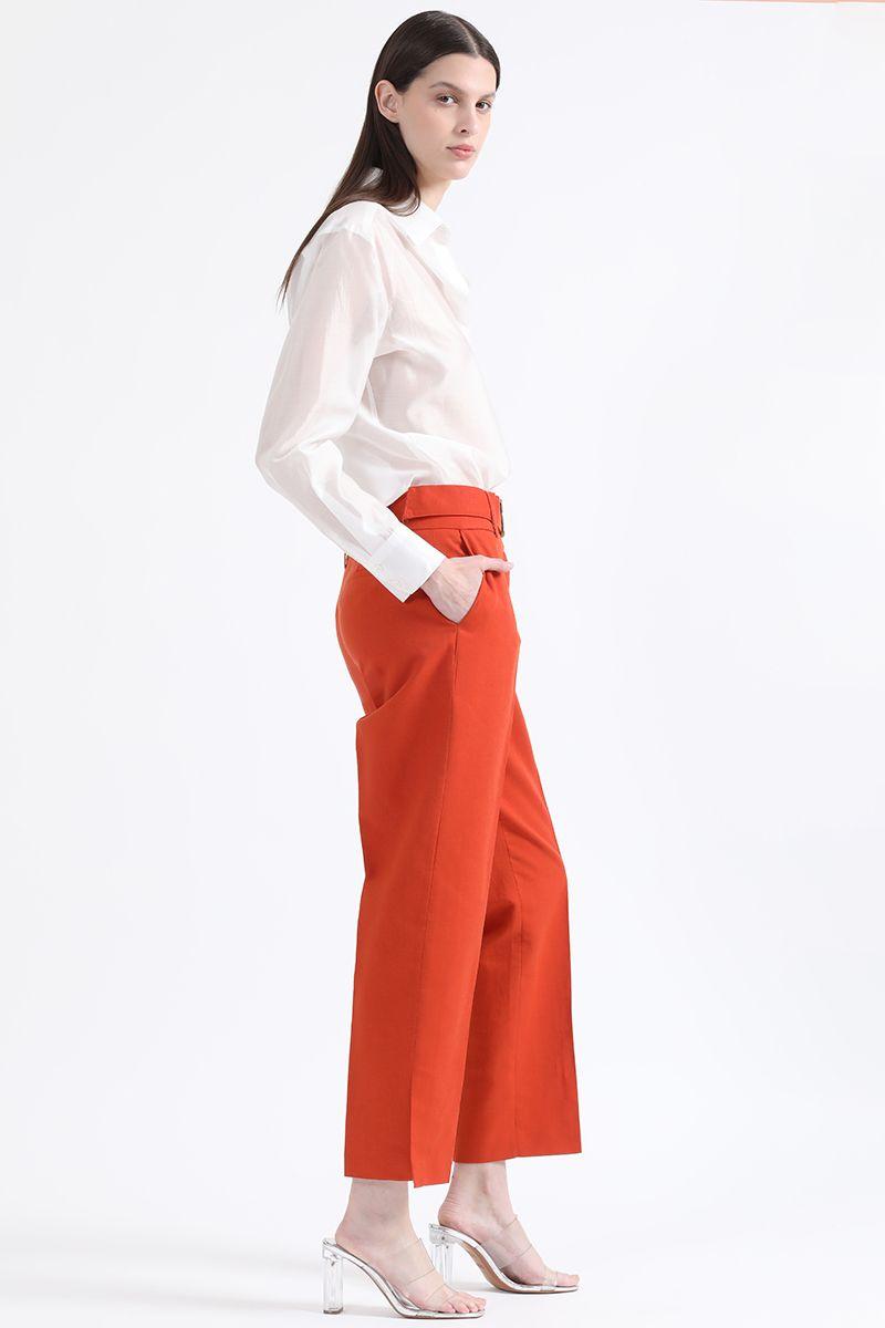 Pantalon Sastre Tiro Alto Con Cinturon, Lino, Oxido Liola-2