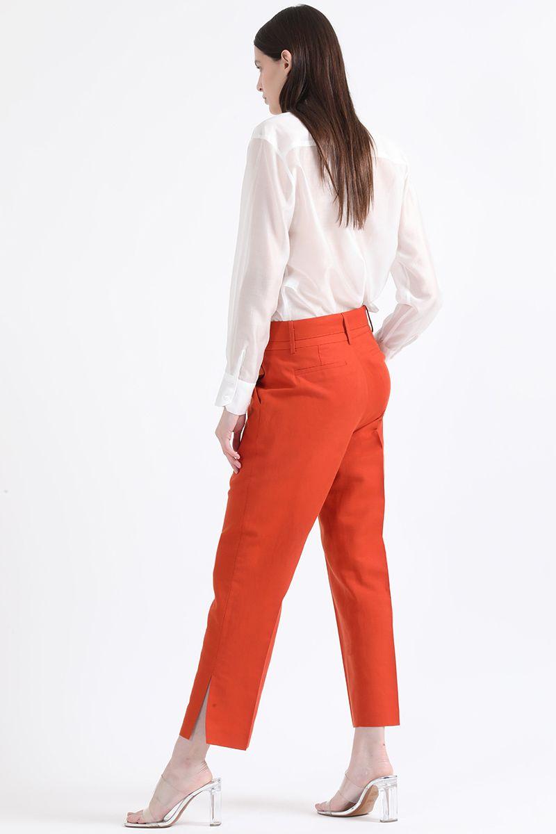 Pantalon Sastre Tiro Alto Con Cinturon, Lino, Oxido Liola-3