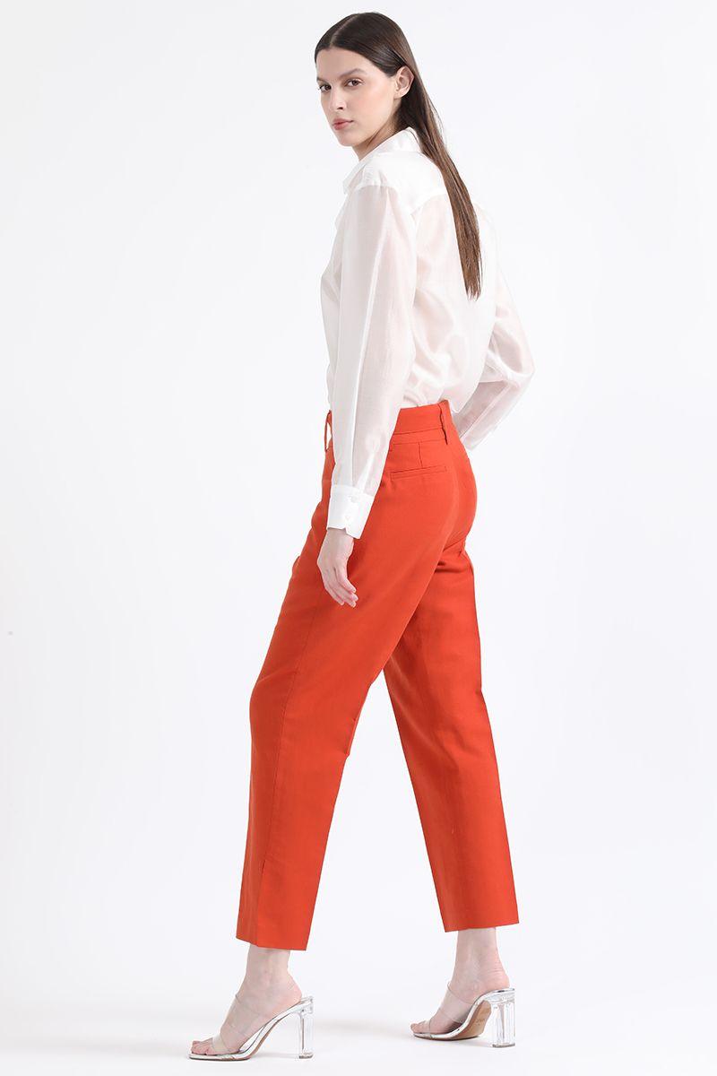 Pantalon Sastre Tiro Alto Con Cinturon, Lino, Oxido Liola-4