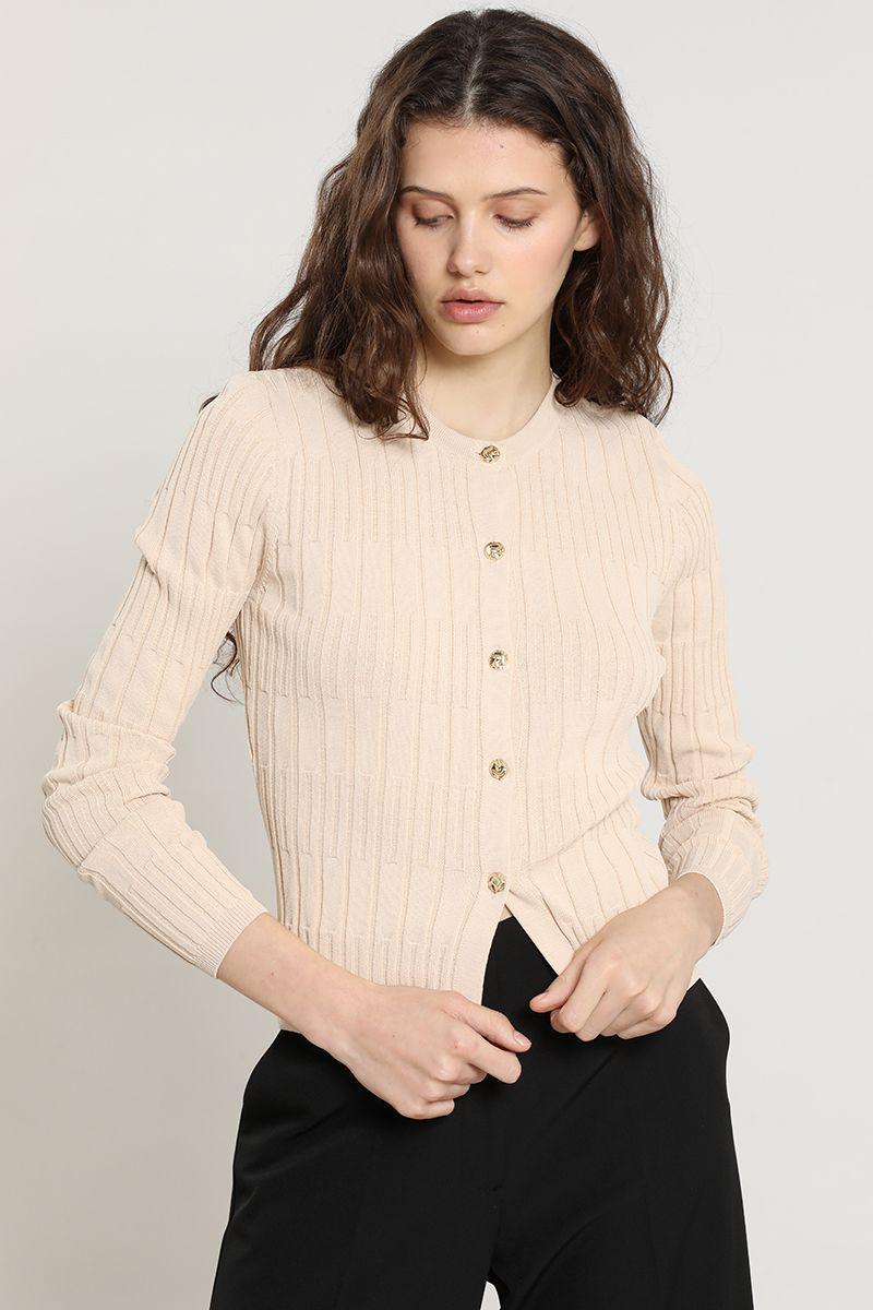 Cardigan punto, boton fantasia, beige Liola-3