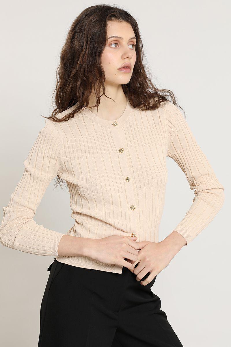 Cardigan punto, boton fantasia, beige Liola-5