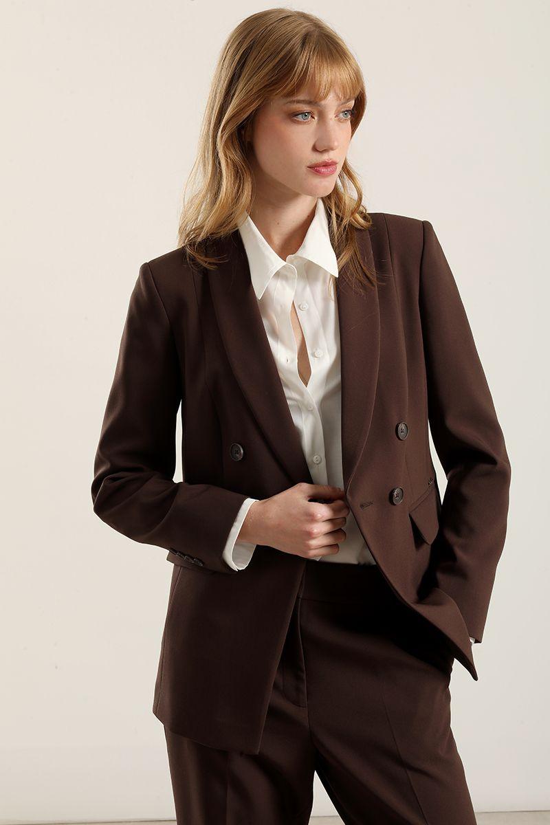 Blazer entallado, cuello smoking, chocolate Liola-3
