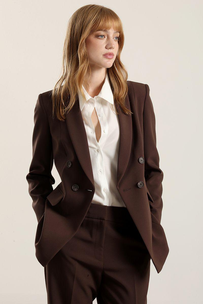 Blazer entallado, cuello smoking, chocolate Liola-4
