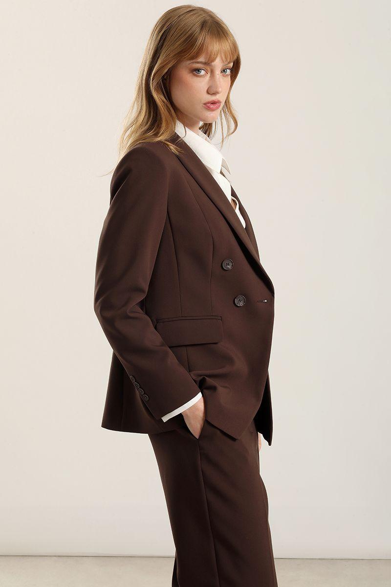 Blazer entallado, cuello smoking, chocolate Liola-5