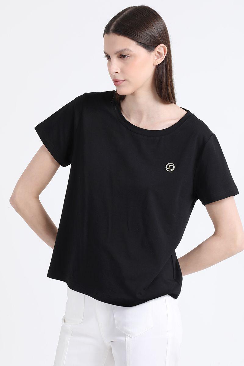 Polera Algodón Spandex, Logo Strass Liola, Negro Liola-5