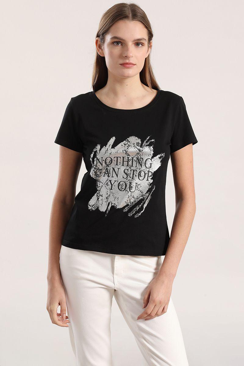 Polera spandex estampado mujer Liola negro-0