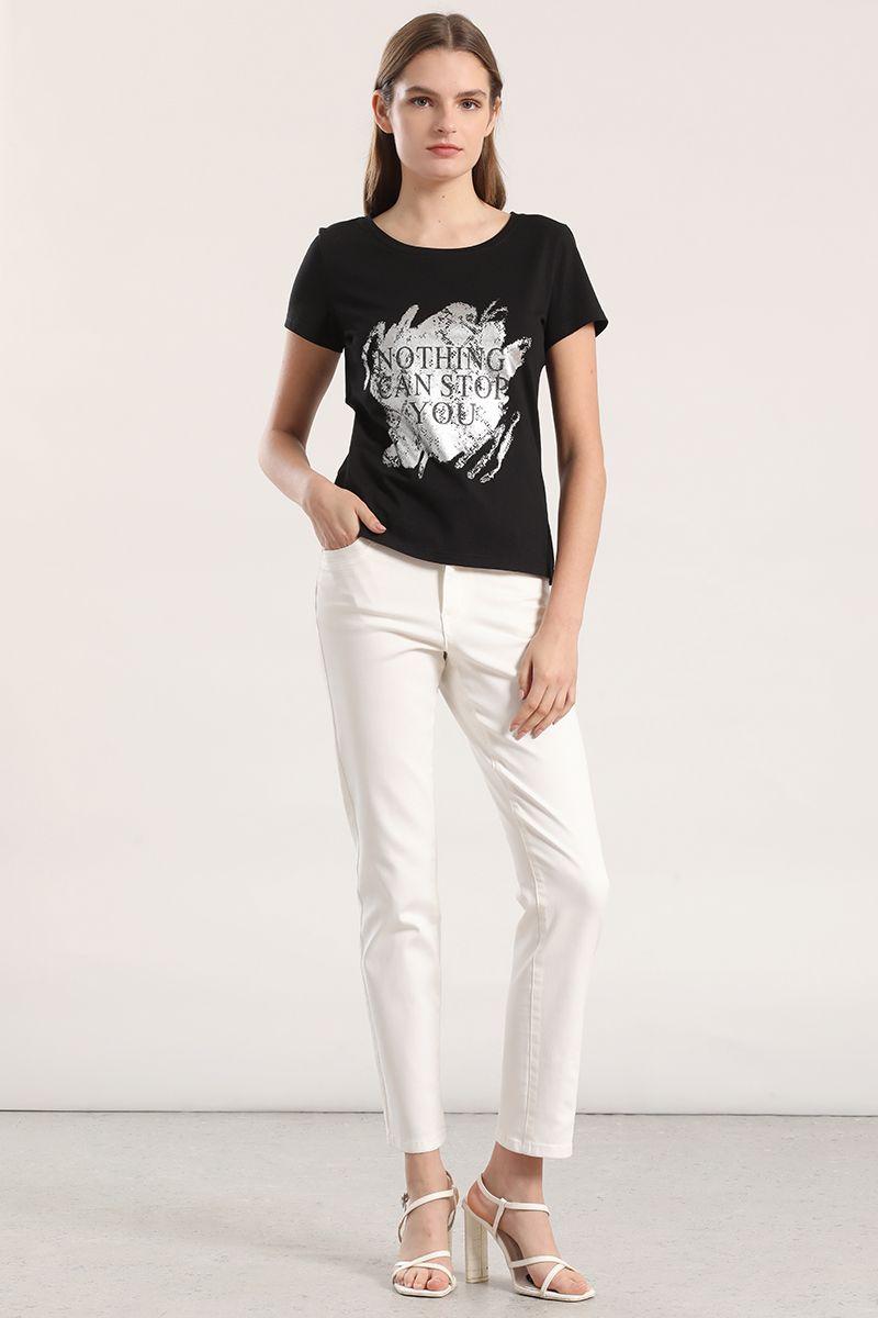 Polera spandex estampado mujer Liola negro-1