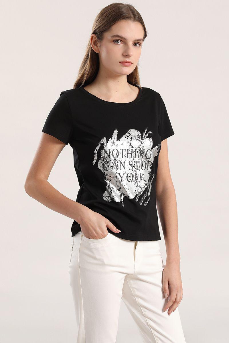 Polera spandex estampado mujer Liola negro-2