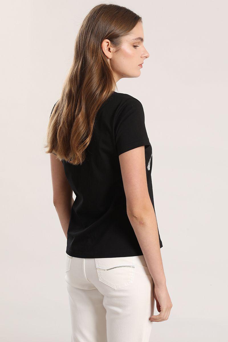 Polera spandex estampado mujer Liola negro-3