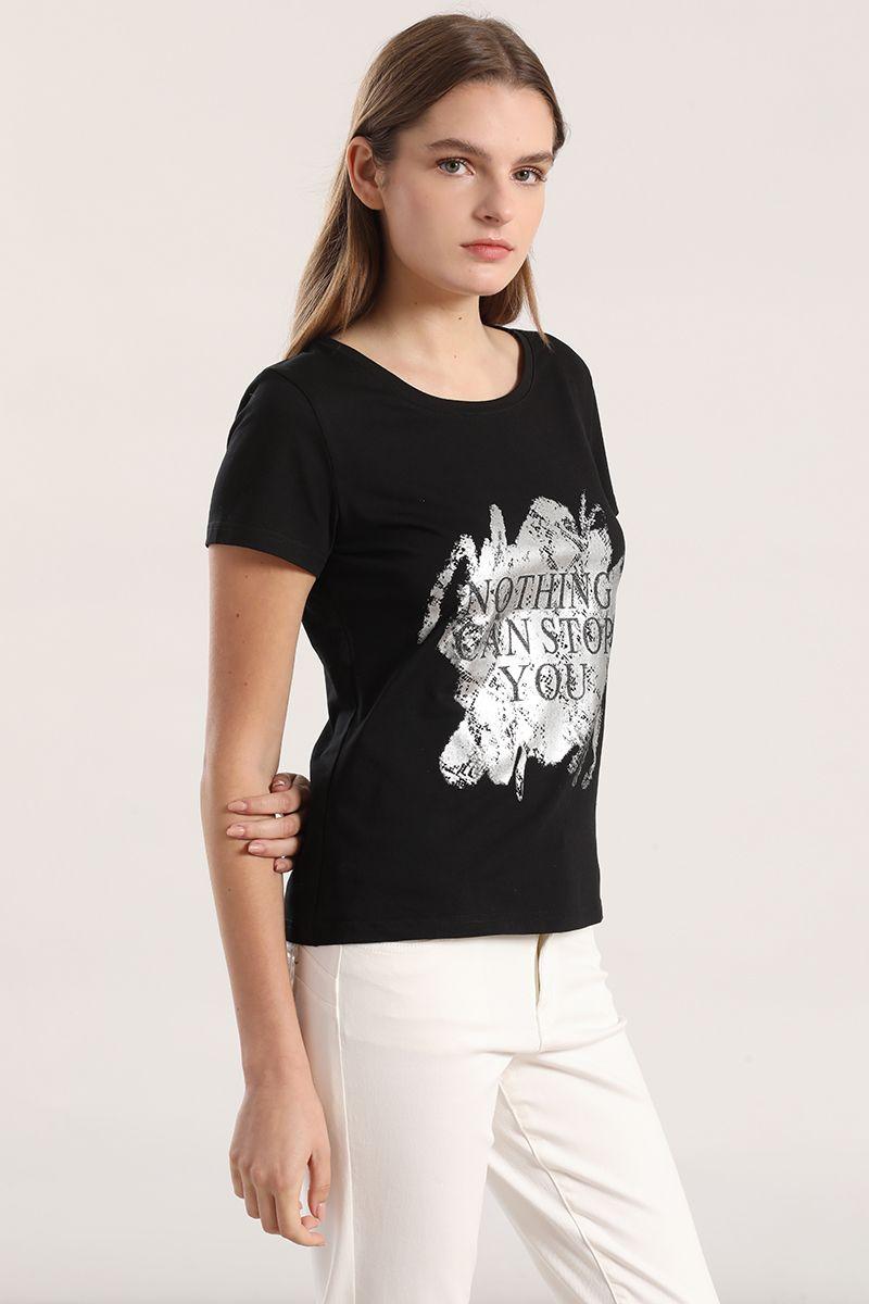 Polera spandex estampado mujer Liola negro-4