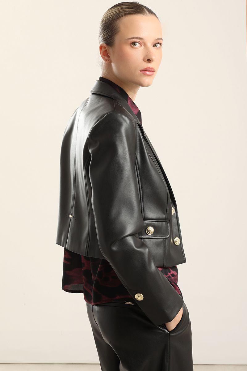 Chaqueta cropped, pespuntes, negro Liola-2