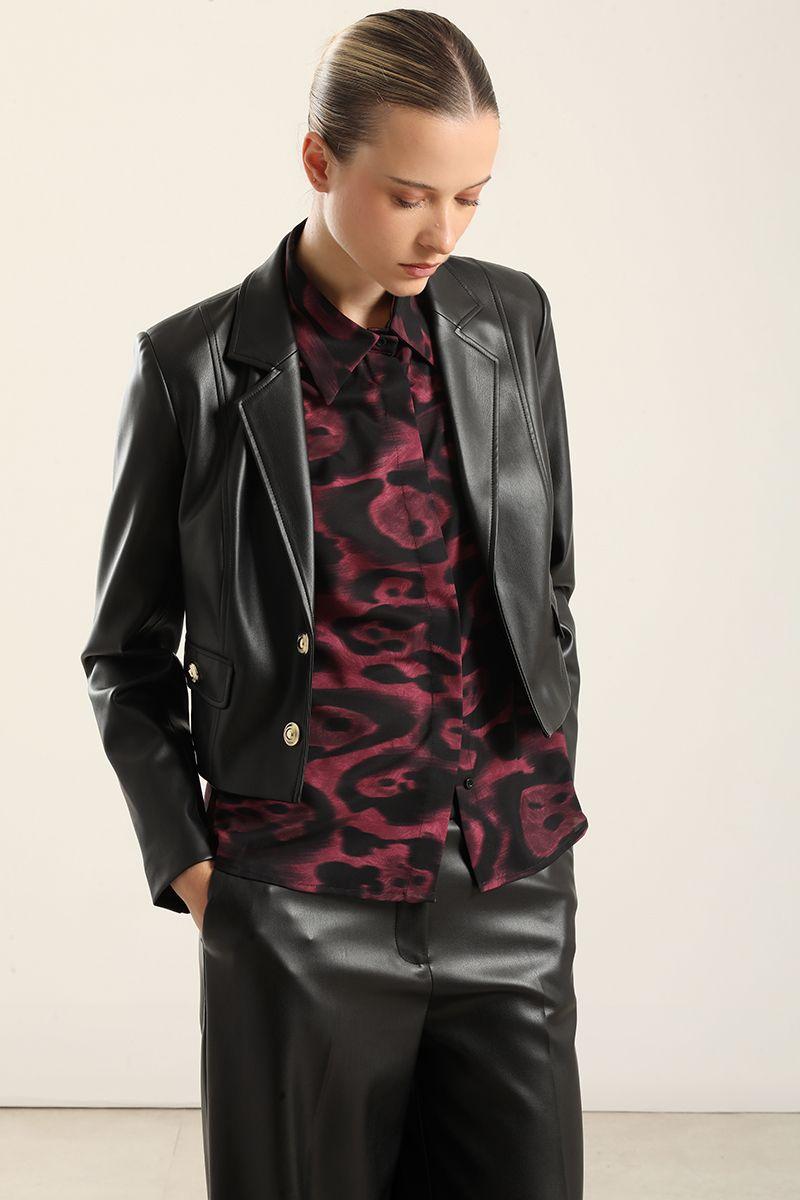 Chaqueta cropped, pespuntes, negro Liola-3