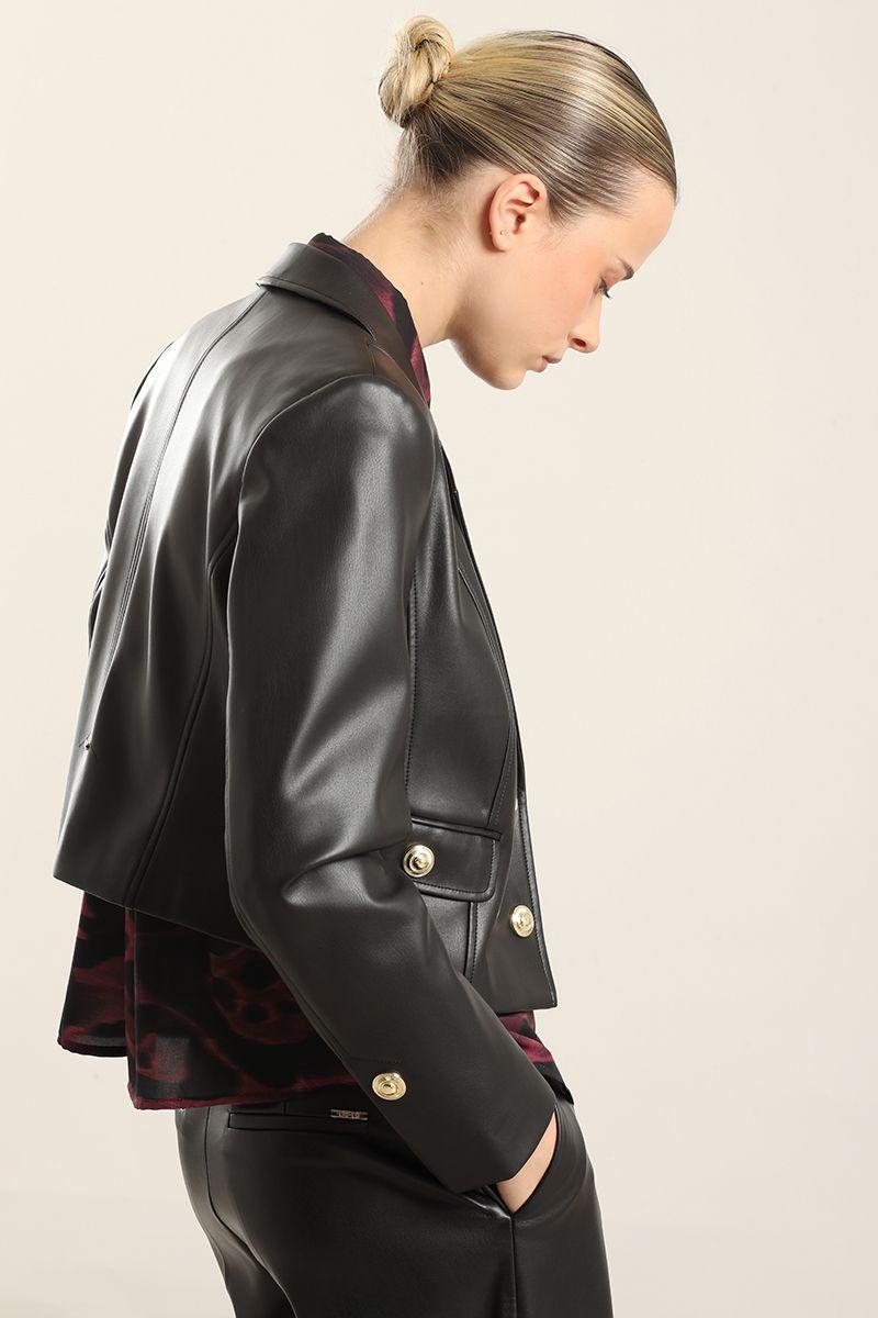 Chaqueta cropped, pespuntes, negro Liola-5