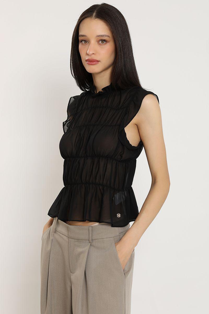 Top semitransparente, paneles elasticados, negro Liola-3