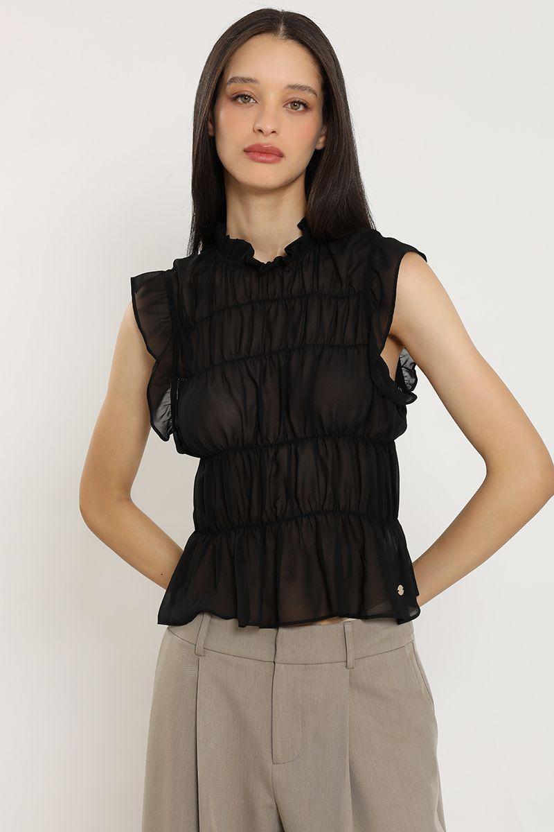 Top semitransparente, paneles elasticados, negro Liola-4