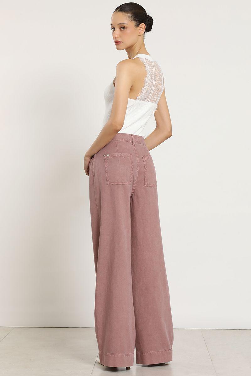 Pantalon palazzo lyocell lino, rubor Liola-5