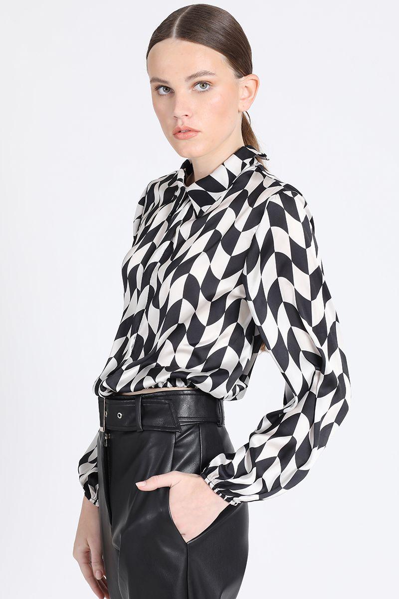 Blusa Camisera Estampado Contraste Crudo Liola-3