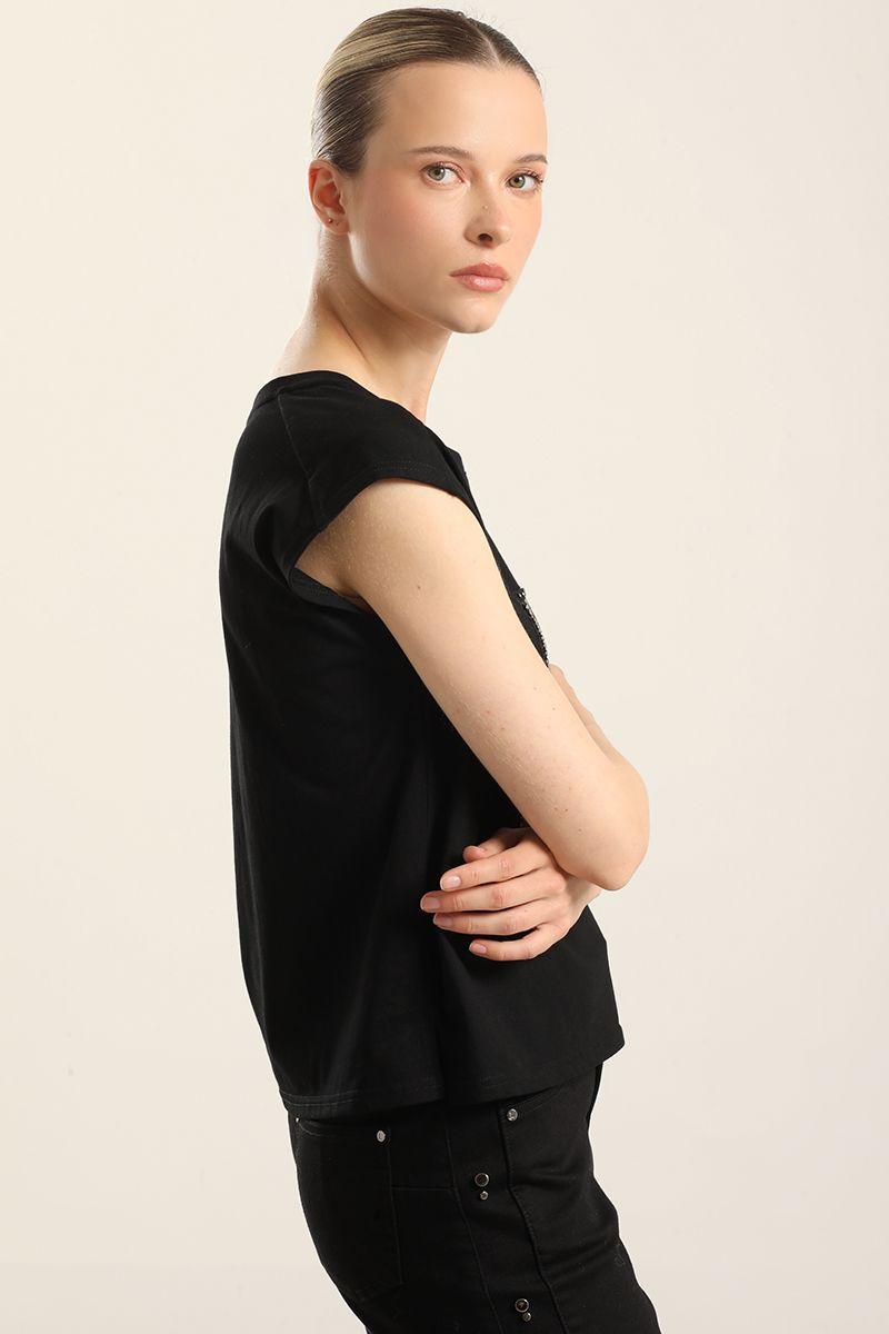 Polera Algodon  Aplicacion Savage, Negro Liola-3