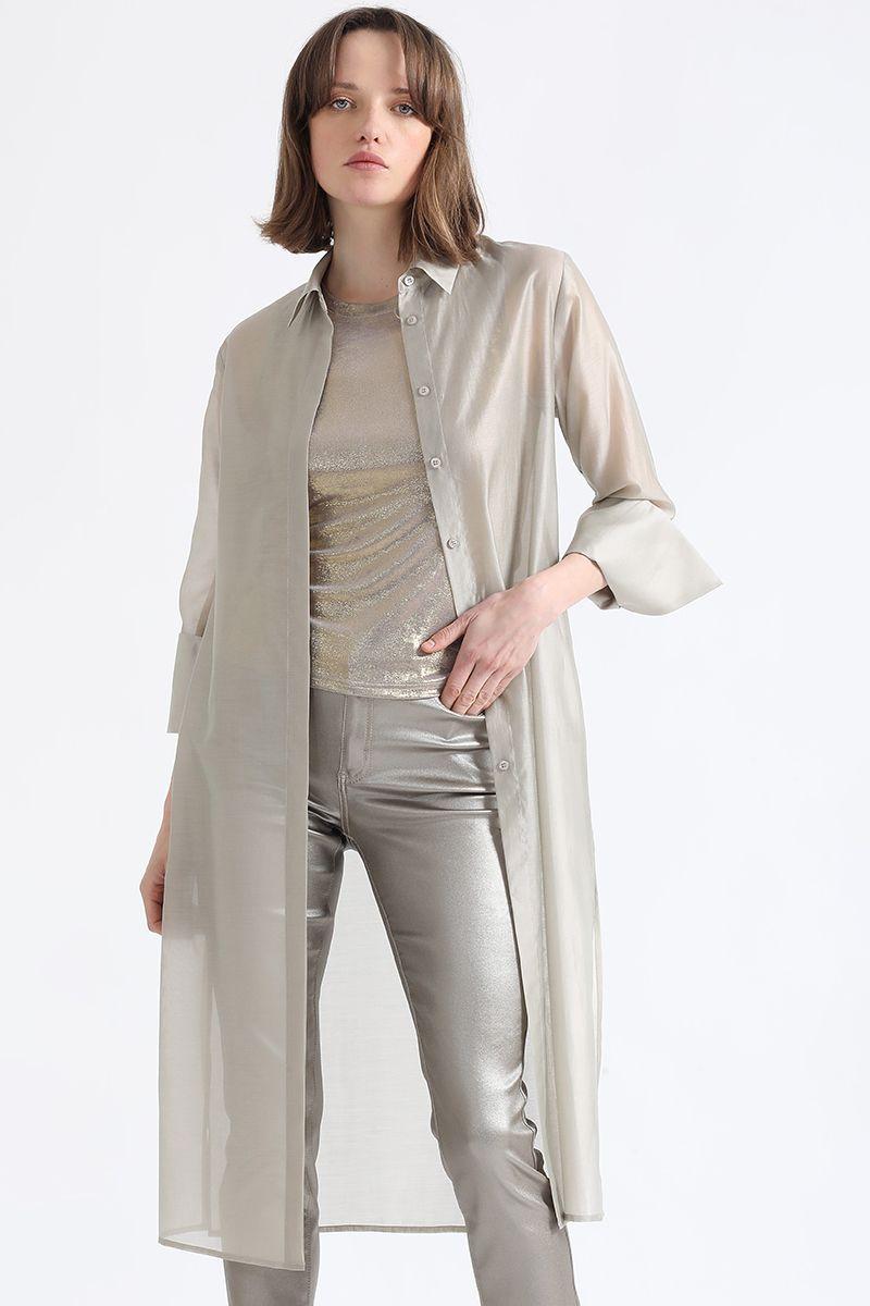 Camisa Larga Gasa Fantasia, Beige Liola-3