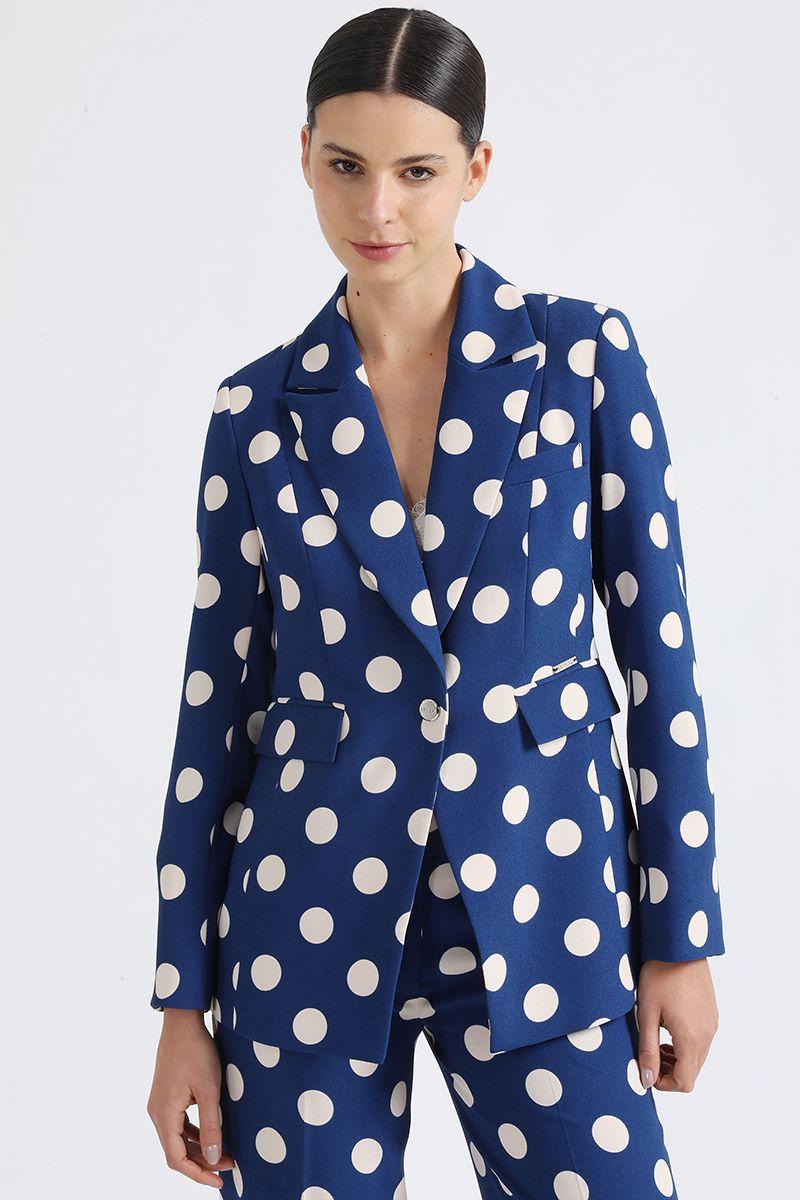 Blazer Entallado Estampado Puntos, Azul/Crudo Liola-0