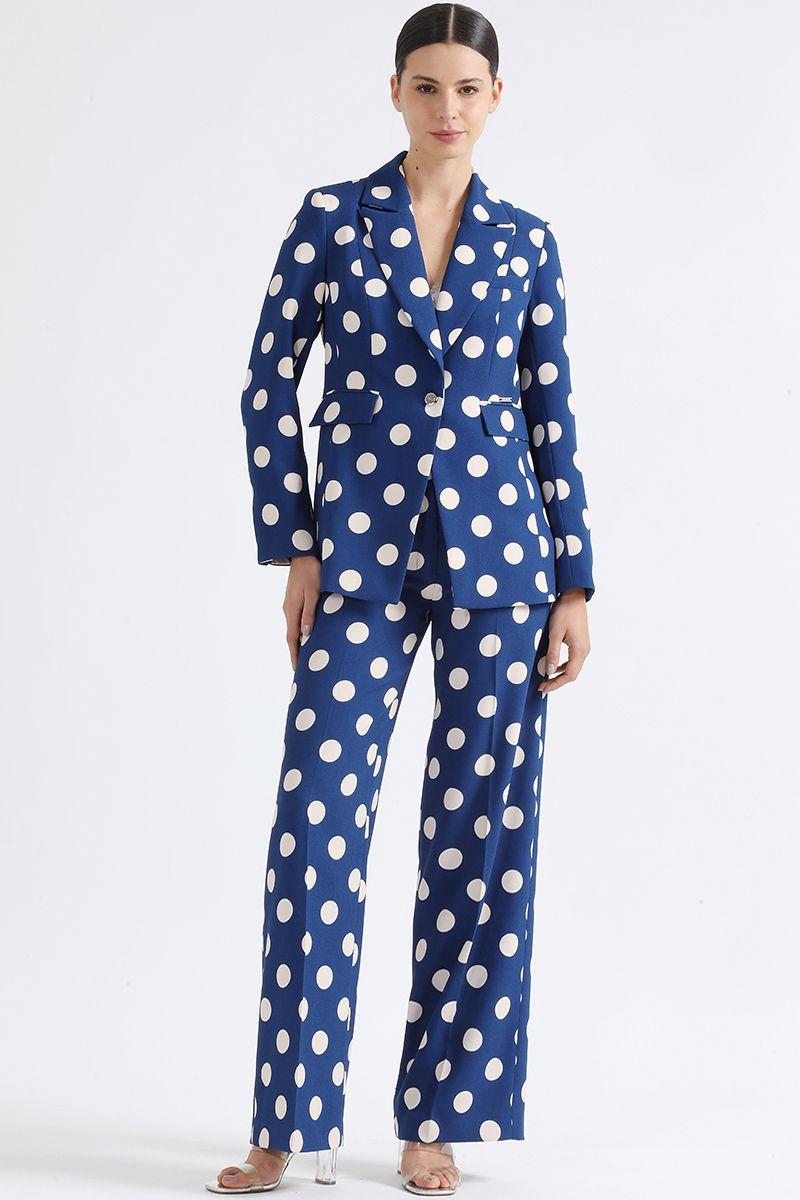 Blazer Entallado Estampado Puntos, Azul/Crudo Liola-1