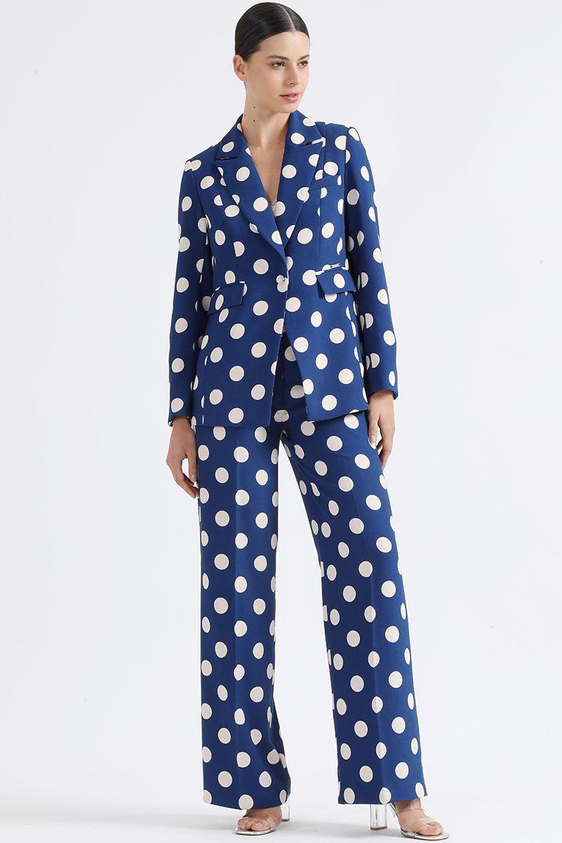 Blazer Entallado Estampado Puntos, Azul/Crudo Liola-2