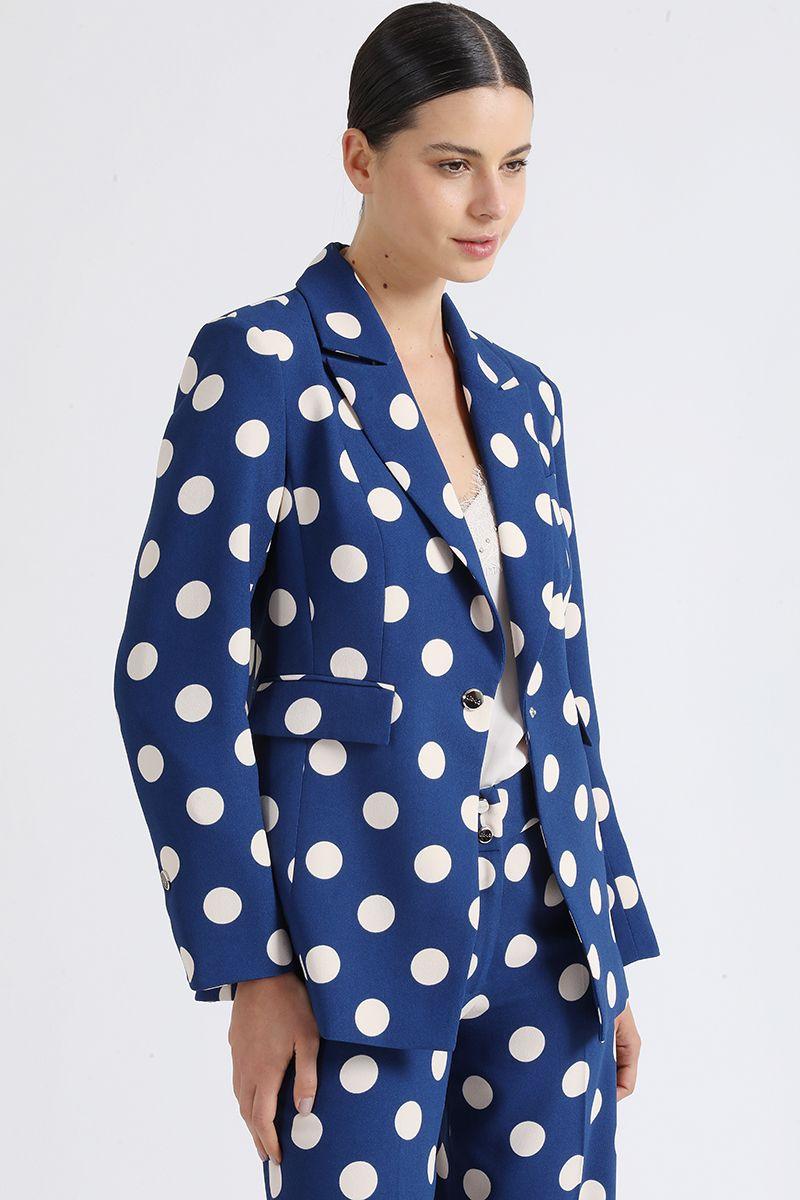 Blazer Entallado Estampado Puntos, Azul/Crudo Liola-3