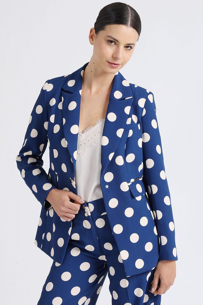 Blazer Entallado Estampado Puntos, Azul/Crudo Liola-4