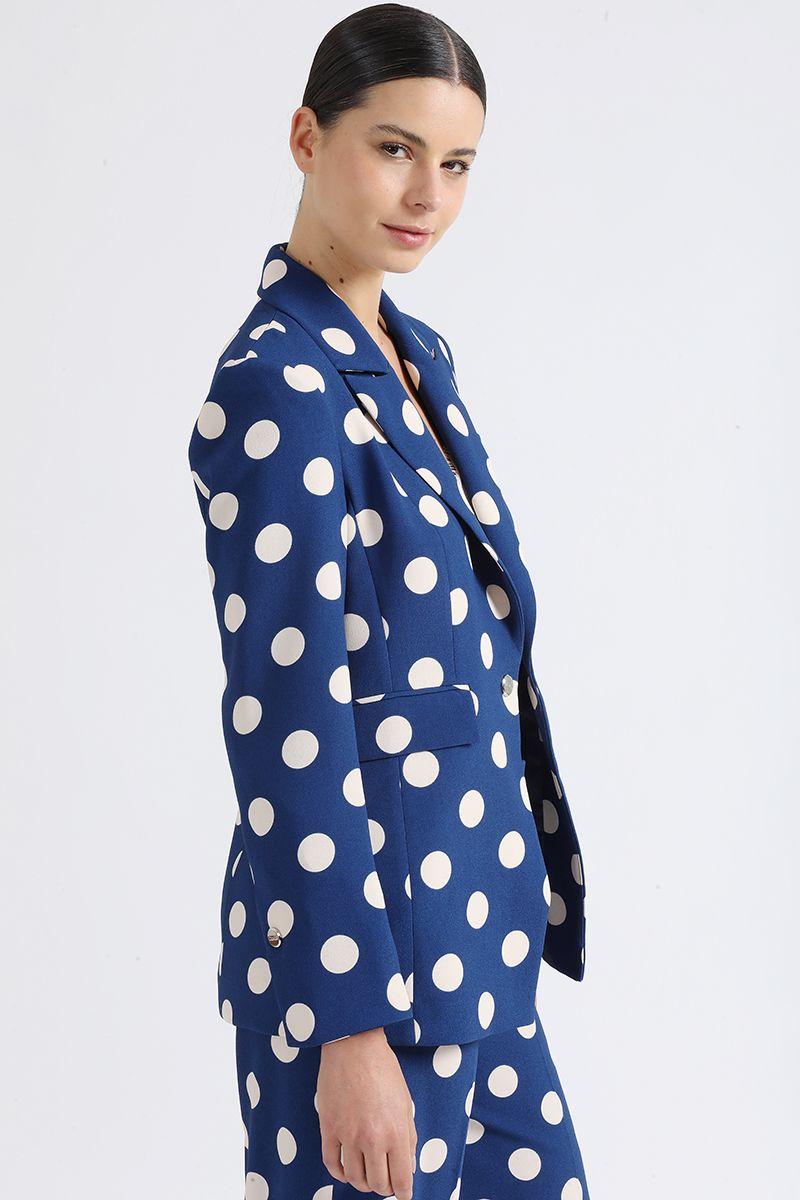 Blazer Entallado Estampado Puntos, Azul/Crudo Liola-5