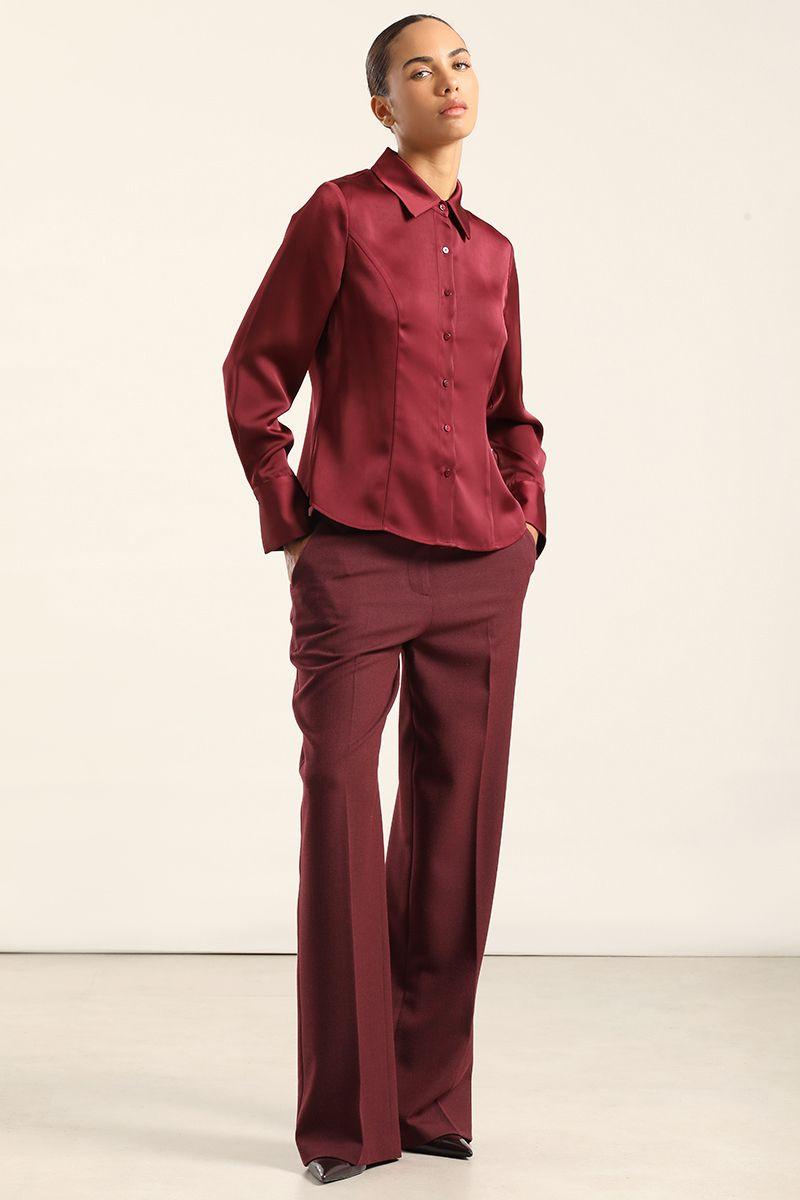 Blusa Entallada, Satin Burdeo Liola-4