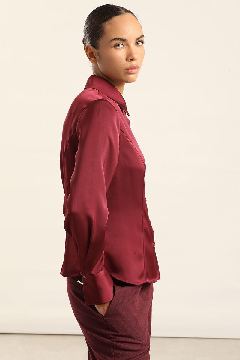 Blusa Entallada, Satin Burdeo Liola-5