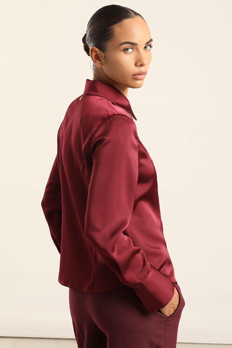 Blusa Entallada, Satin Burdeo Liola-6