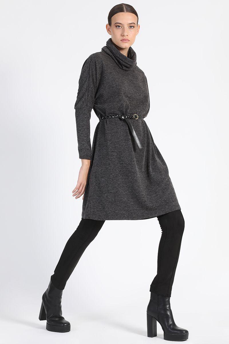 Vestido Rodilla Liso Gris Liola-3