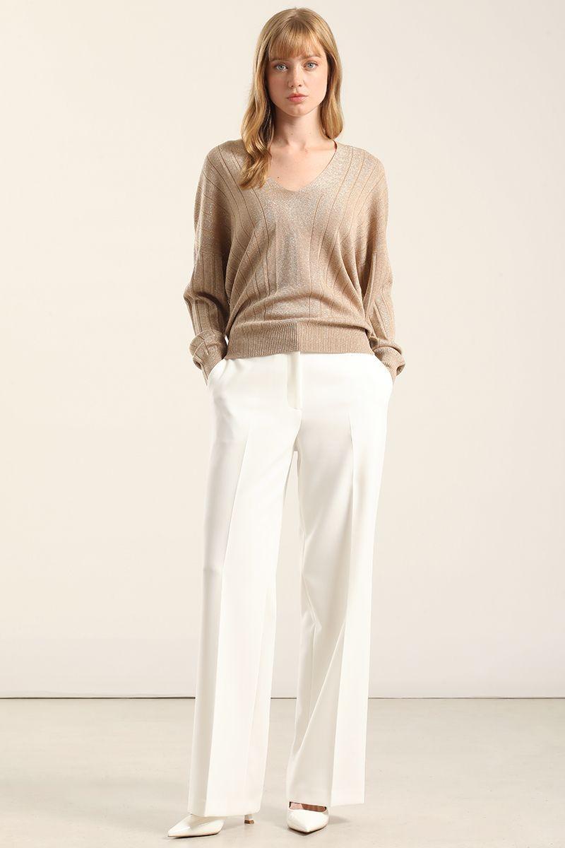 Jersey punto hilo metalizado, camel Liola-1