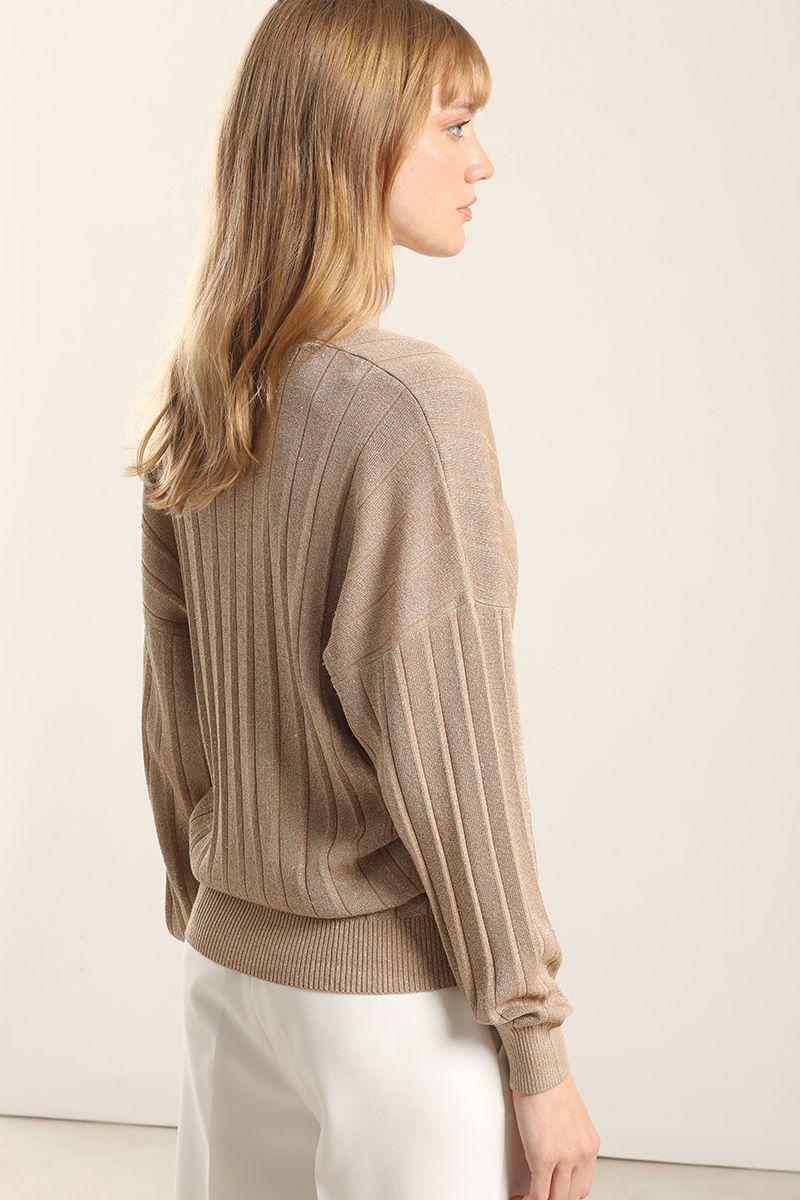 Jersey punto hilo metalizado, camel Liola-3