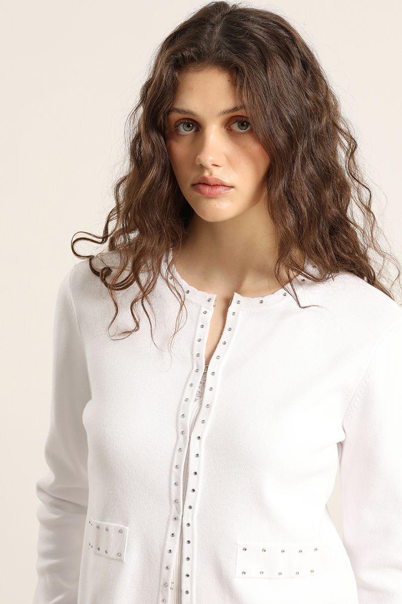 Cardigan punto, tachas, crudo Liola-2
