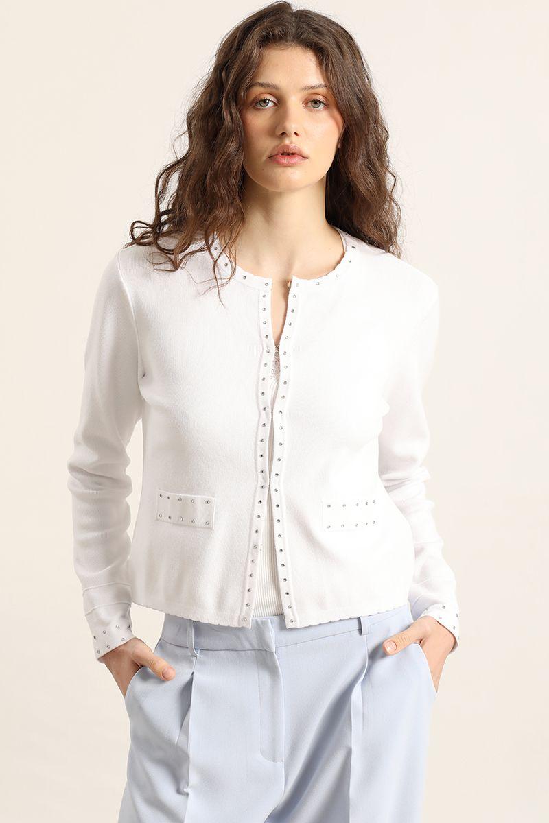 Cardigan punto, tachas, crudo Liola-5