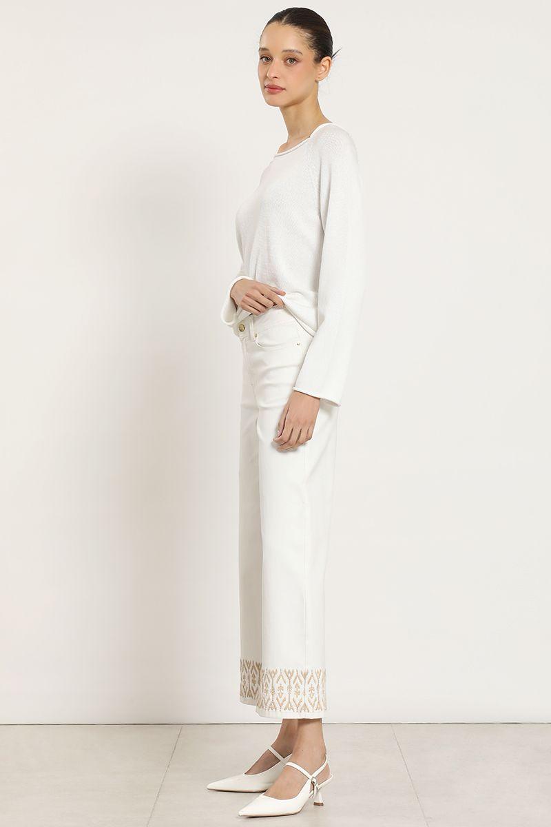 Jeans color wide leg, bordado, crudo Liola-1