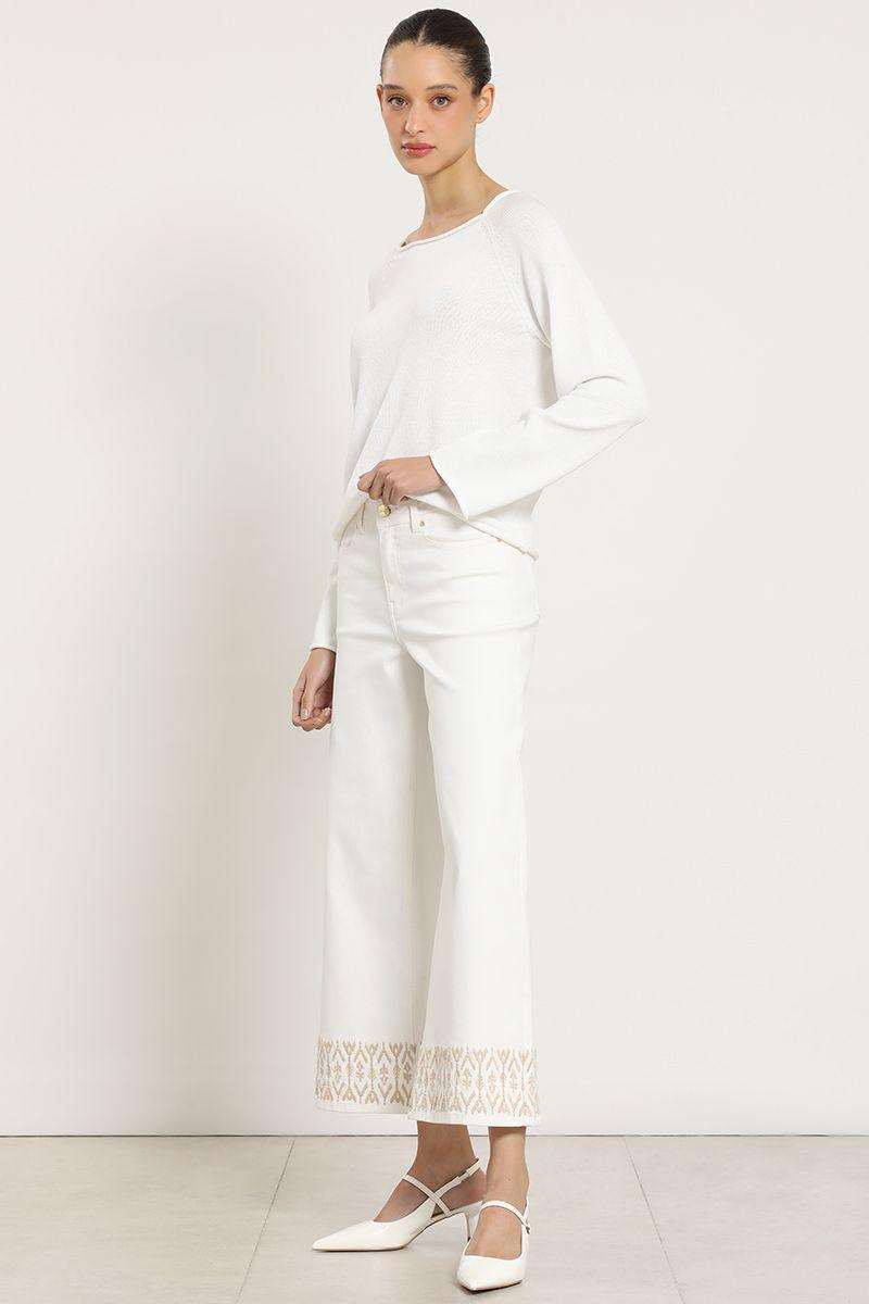 Jeans color wide leg, bordado, crudo Liola-2