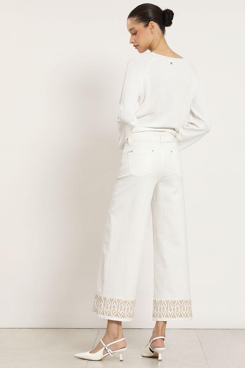 Jeans color wide leg, bordado, crudo Liola-3