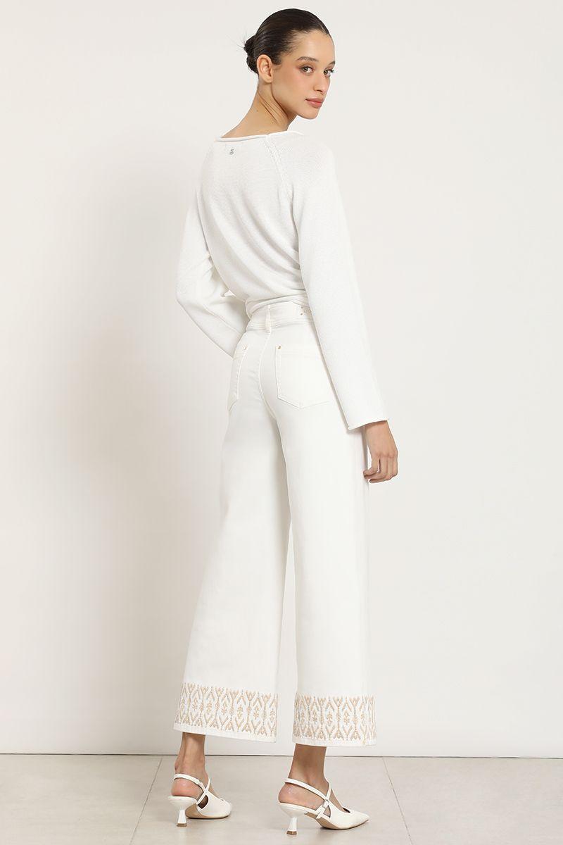 Jeans color wide leg, bordado, crudo Liola-5