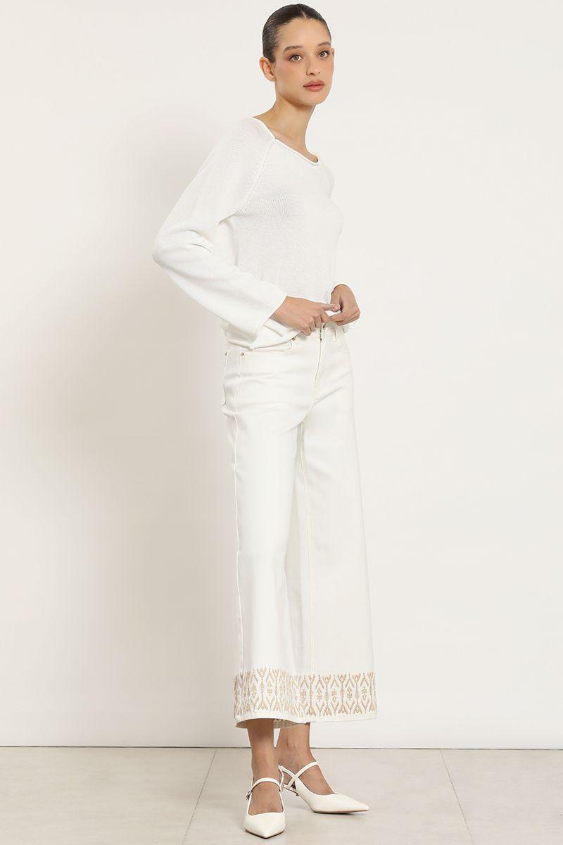 Jeans color wide leg, bordado, crudo Liola-6