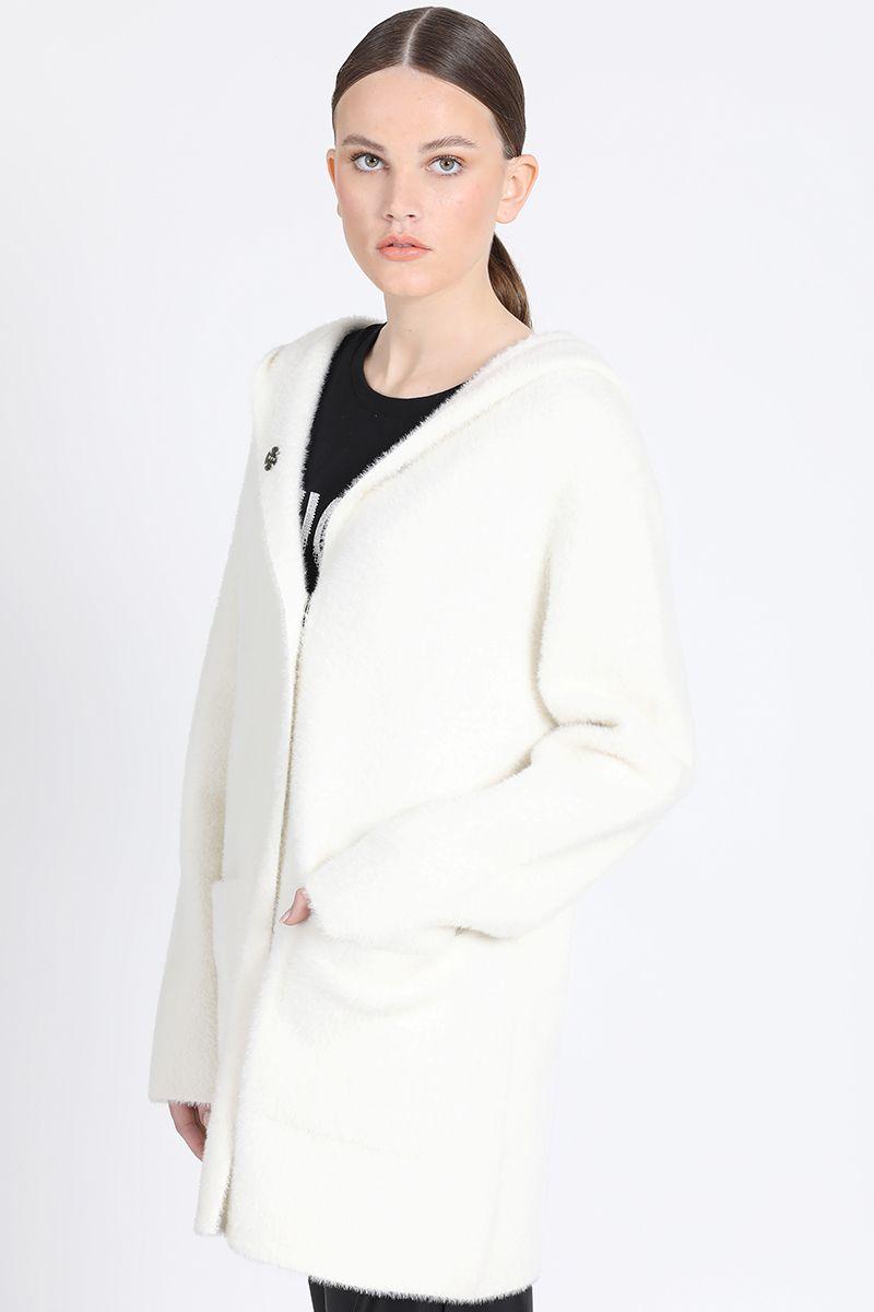 Chaqueton Recto Tejido Punto Capucha, Crudo Liola-0