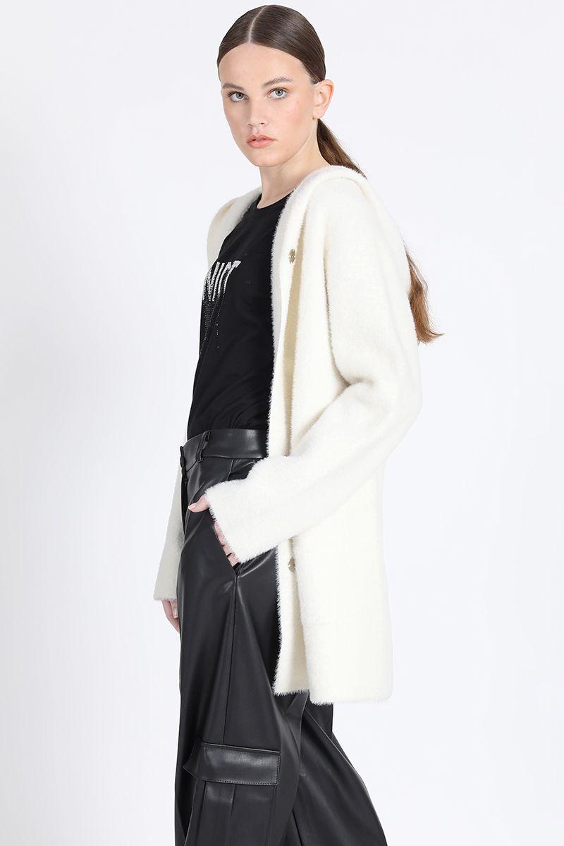 Chaqueton Recto Tejido Punto Capucha, Crudo Liola-1