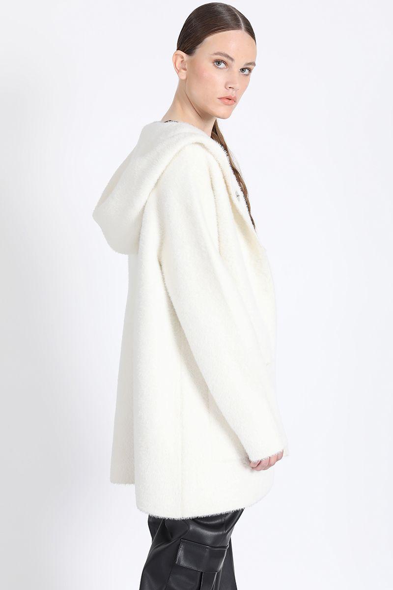 Chaqueton Recto Tejido Punto Capucha, Crudo Liola-2