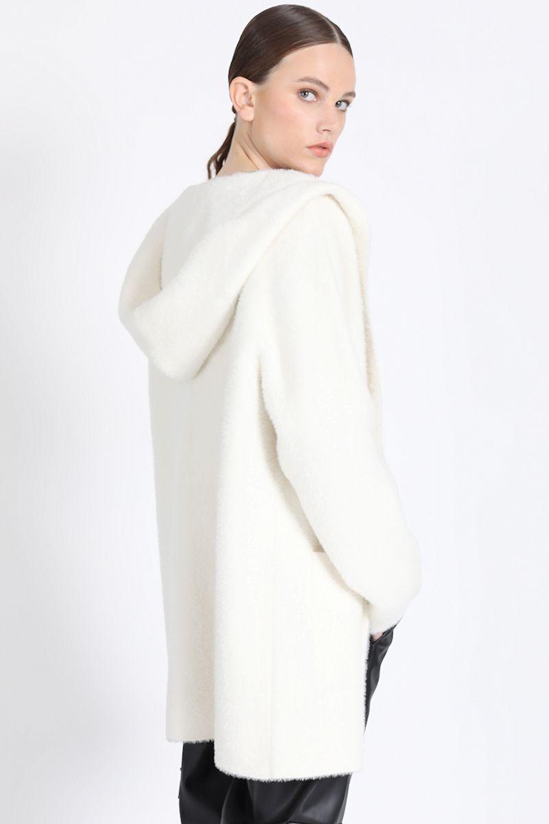 Chaqueton Recto Tejido Punto Capucha, Crudo Liola-3