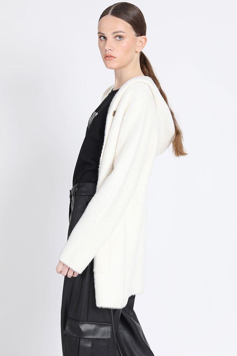 Chaqueton Recto Tejido Punto Capucha, Crudo Liola-4